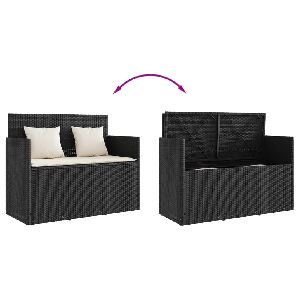 Garden Bench with Cushions Black Poly Rattan