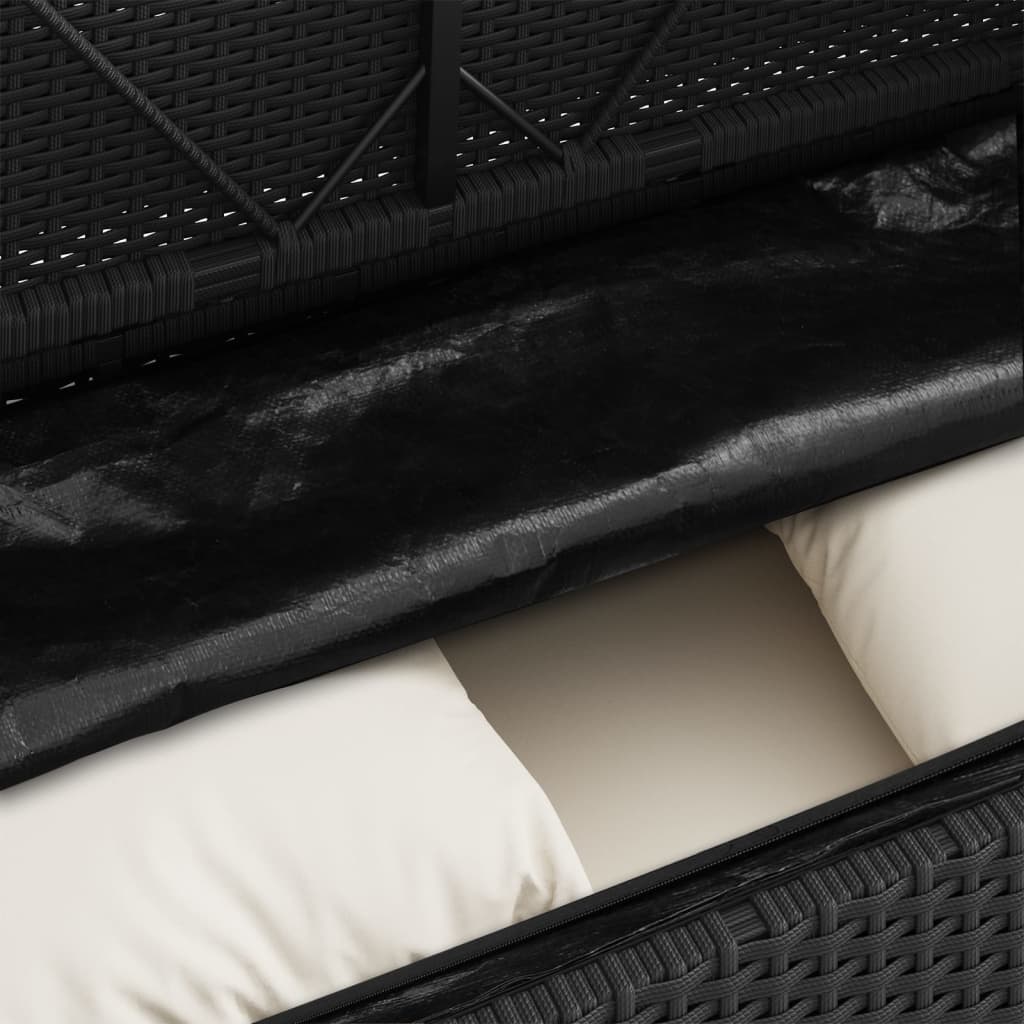 Garden Bench with Cushions Black Poly Rattan