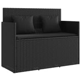 Garden Bench with Cushions Black Poly Rattan - Front View