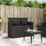 Garden Bench with Cushions Black Poly Rattan - Side View