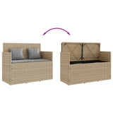 Garden Bench with Cushions Beige Poly Rattan - Close-Up Angle