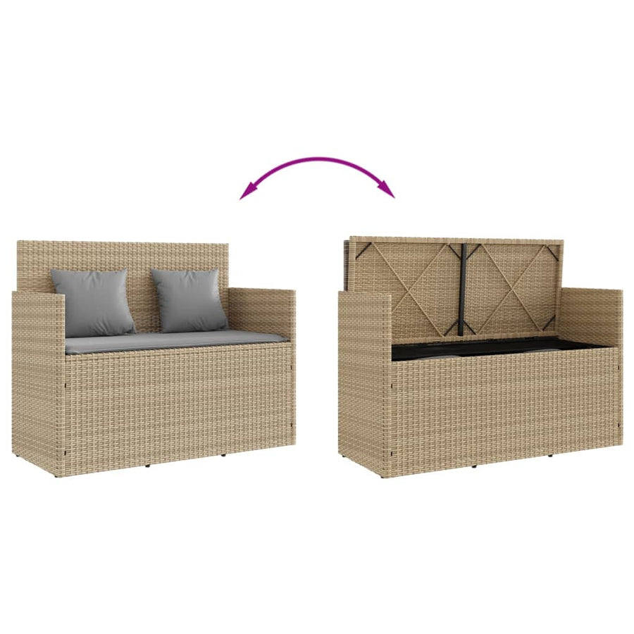 Garden Bench with Cushions Beige Poly Rattan