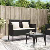 Garden Bench with Cushions Black Poly Rattan - Side View