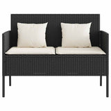Garden Bench with Cushions Black Poly Rattan - Top-Down View
