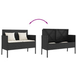 Garden Bench with Cushions Black Poly Rattan - Close-Up Angle