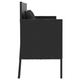 Garden Bench with Cushions Black Poly Rattan - 45-Degree Angle