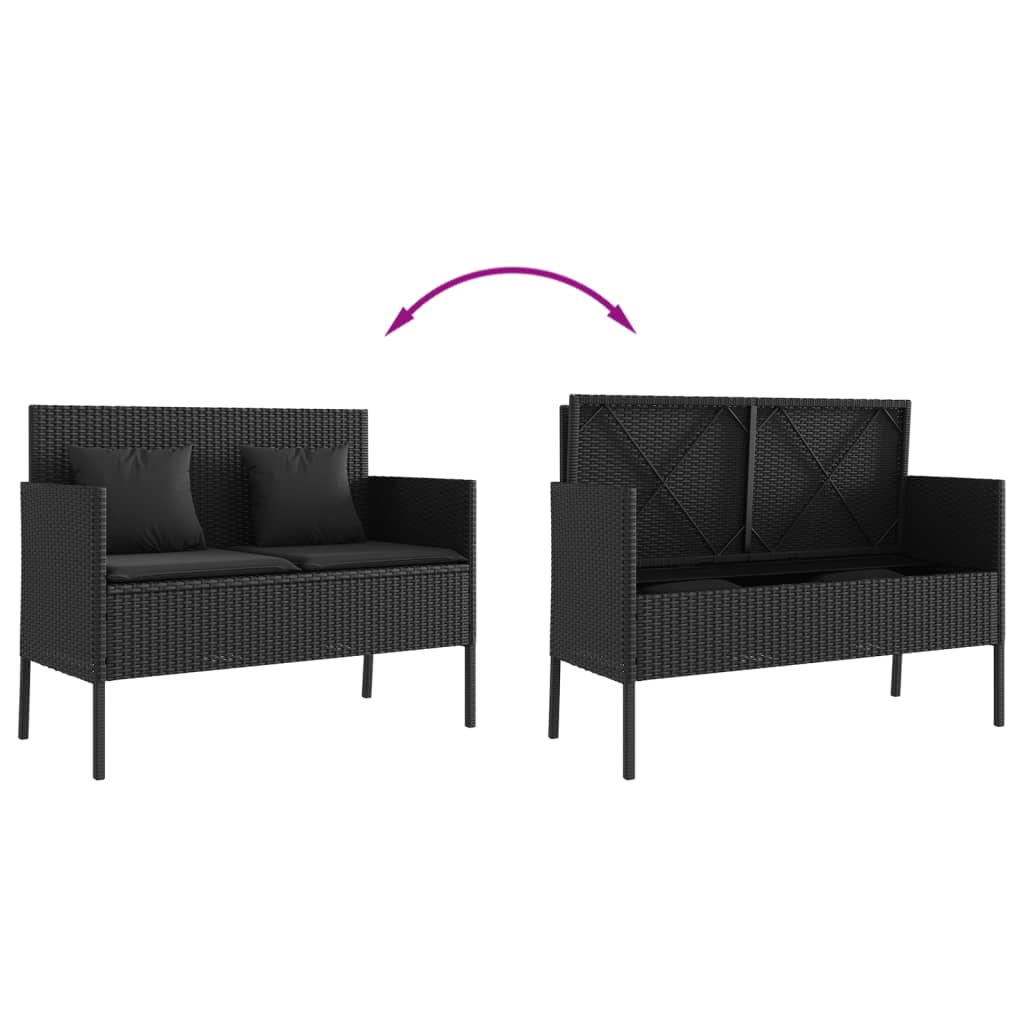 Garden Bench with Cushions Black Poly Rattan