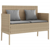 Garden Bench with Cushions Beige Poly Rattan - Front View