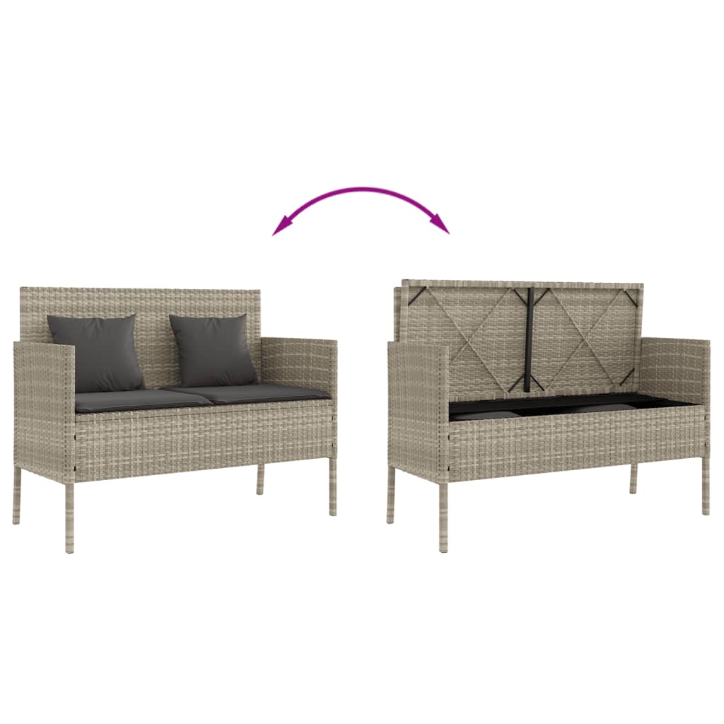 Garden Bench with Cushions Light Grey Poly Rattan