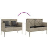 Garden Bench with Cushions Light Grey Poly Rattan