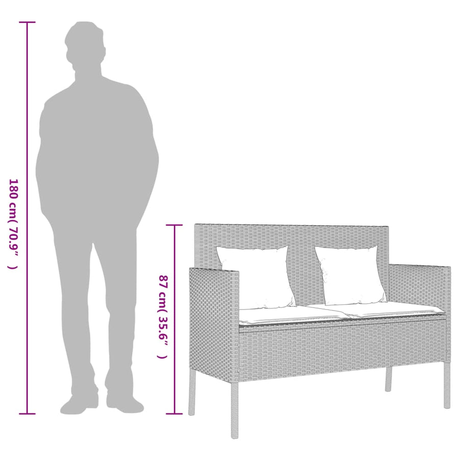 Garden Bench with Cushions Light Grey Poly Rattan