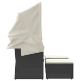 Garden Sofa 2-Seater with Canopy and Stools Black Poly Rattan - 45-Degree Angle