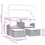 Garden Sofa 2-Seater with Canopy and Stools Black Poly Rattan - Extra Image