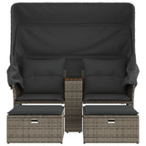 Garden Sofa 2-Seater with Canopy and Stools Grey Poly Rattan - Top-Down View