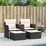 Garden Sofa 2-Seater with Stools Black Poly Rattan - Side View