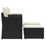 Garden Sofa 2-Seater with Stools Black Poly Rattan - 45-Degree Angle