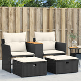 Garden Sofa 2-Seater with Stools Black Poly Rattan
