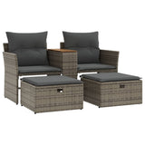 Garden Sofa 2-Seater with Stools Grey Poly Rattan - Front View
