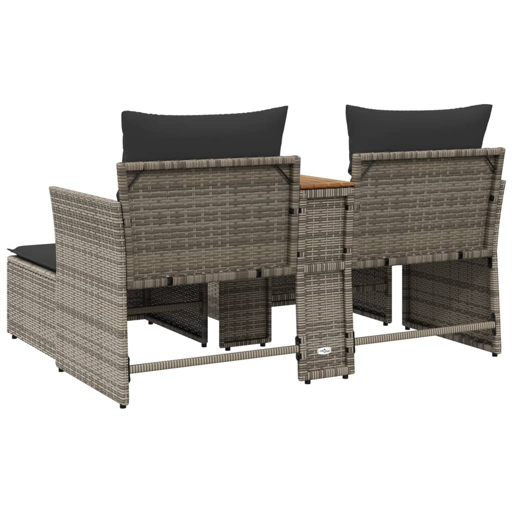 Garden Sofa 2-Seater with Stools Grey Poly Rattan
