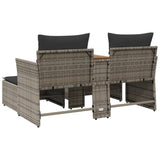 Garden Sofa 2-Seater with Stools Grey Poly Rattan - Rear View
