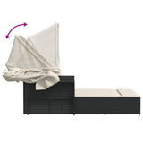 Double Sun Lounger with Canopy and Cushions Black Poly Rattan