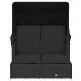 Double Sun Lounger with Canopy and Cushions Black Poly Rattan - Top-Down View