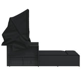 Double Sun Lounger with Canopy and Cushions Black Poly Rattan - 45-Degree Angle