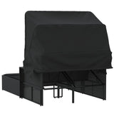 Double Sun Lounger with Canopy and Cushions Black Poly Rattan - Rear View