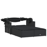 Double Sun Lounger with Canopy and Cushions Black Poly Rattan - Close-Up Angle
