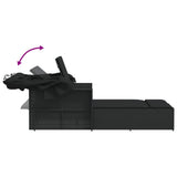 Double Sun Lounger with Canopy and Cushions Black Poly Rattan - Low Angle