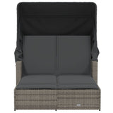 Double Sun Lounger with Canopy and Cushions Grey Poly Rattan - Top-Down View