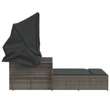 Double Sun Lounger with Canopy and Cushions Grey Poly Rattan