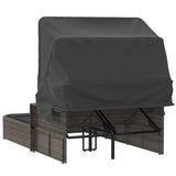 Double Sun Lounger with Canopy and Cushions Grey Poly Rattan - Rear View