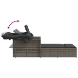 Double Sun Lounger with Canopy and Cushions Grey Poly Rattan - Low Angle