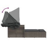 Double Sun Lounger with Canopy and Cushions Grey Poly Rattan - Extra Image