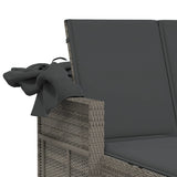 Double Sun Lounger with Canopy and Cushions Grey Poly Rattan