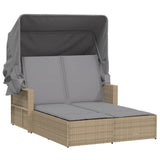 Double Sun Lounger with Canopy and Cushions Mix Beige Poly Rattan - Front View