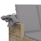 Double Sun Lounger with Canopy and Cushions Mix Beige Poly Rattan - Extra Image