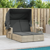 Double Sun Lounger with Canopy and Cushions Light Grey Poly Rattan - Side View