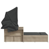 Double Sun Lounger with Canopy and Cushions Light Grey Poly Rattan - 45-Degree Angle