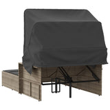 Double Sun Lounger with Canopy and Cushions Light Grey Poly Rattan - Rear View