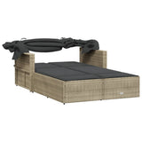 Double Sun Lounger with Canopy and Cushions Light Grey Poly Rattan - Close-Up Angle