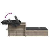 Double Sun Lounger with Canopy and Cushions Light Grey Poly Rattan - Low Angle