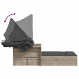 Double Sun Lounger with Canopy and Cushions Light Grey Poly Rattan - Extra Image