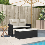 Reclining Garden Bench with Cushions Black Poly Rattan - Side View