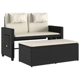 Reclining Garden Bench with Cushions Black Poly Rattan - 45-Degree Angle