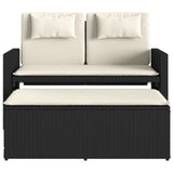 Reclining Garden Bench with Cushions Black Poly Rattan - Rear View