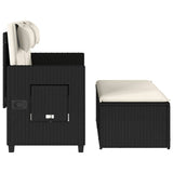 Reclining Garden Bench with Cushions Black Poly Rattan - Close-Up Angle