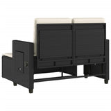 Reclining Garden Bench with Cushions Black Poly Rattan - Low Angle