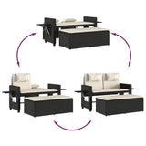 Reclining Garden Bench with Cushions Black Poly Rattan - Extra Image